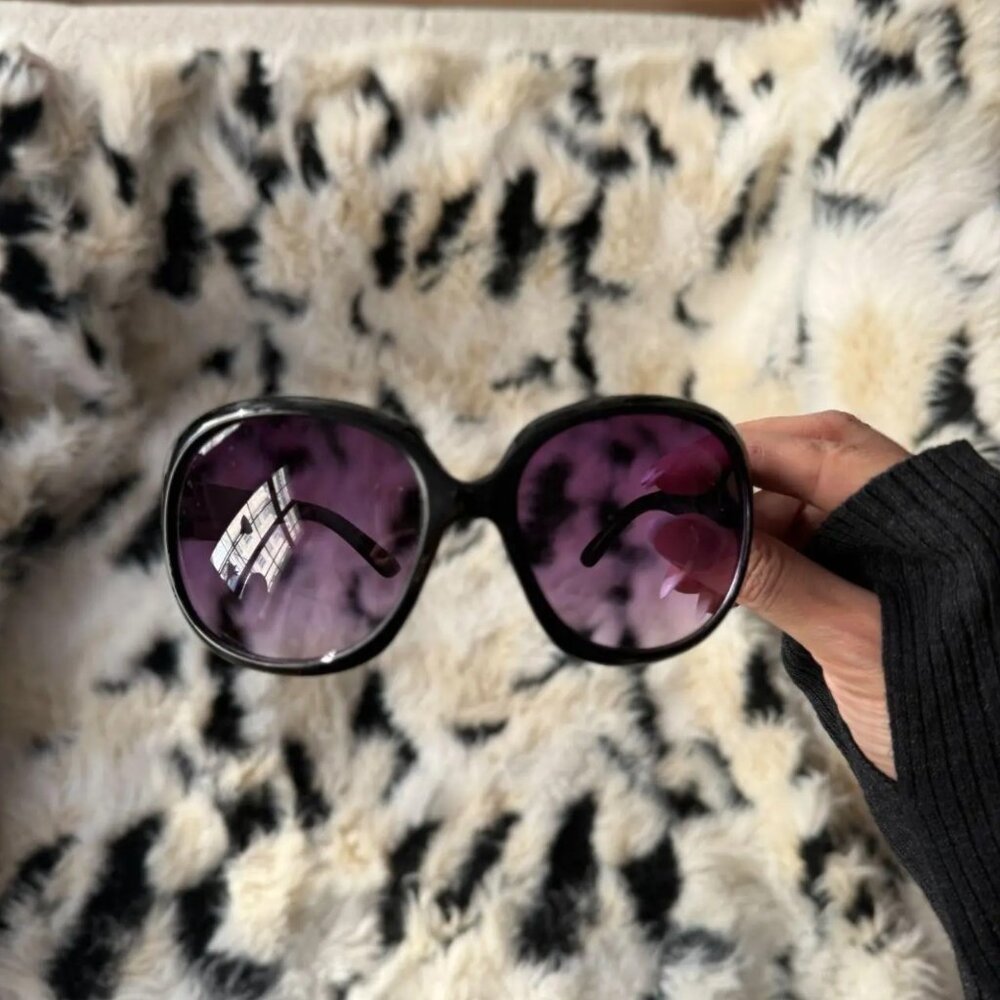 Y2K Black Oval Sunglasses Oversized Purple Tinted Lens Indie Sleaze